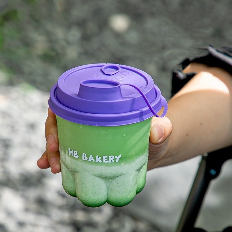Tazza usa e getta per caffè a forma di zampa di gatto, carina e creativa, con coperchio, trasparente, alta bellezza, per bevande fredde e tè al latte