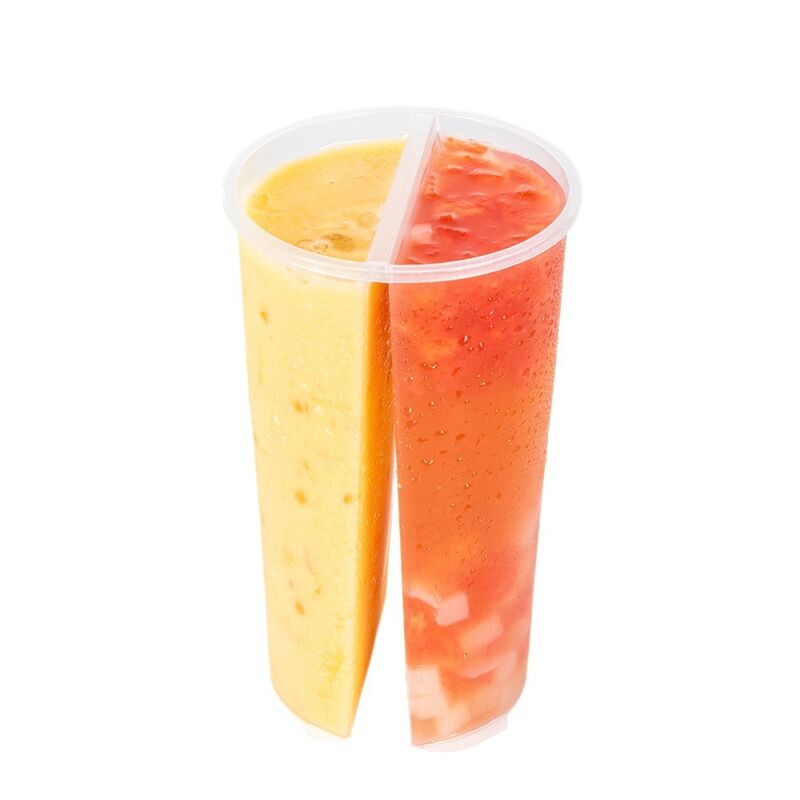 Tazza Condivisa a Doppio Scomparto da 95 mm per Vendita all'Ingrosso – Tazza in Plastica Divisa a Doppia Faccia con Coperchio per Tè Boba, Succhi e Bevande Miste