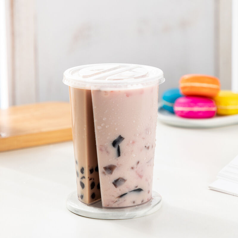 Tazza Condivisa a Doppio Scomparto da 95 mm per Vendita all'Ingrosso – Tazza in Plastica Divisa a Doppia Faccia con Coperchio per Tè Boba, Succhi e Bevande Miste